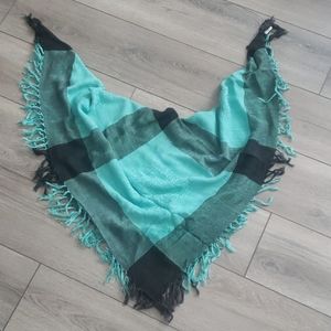 🧣Teal and Black Fringe Scarf